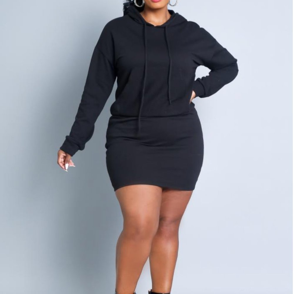 Black Hooded Sweater Dress